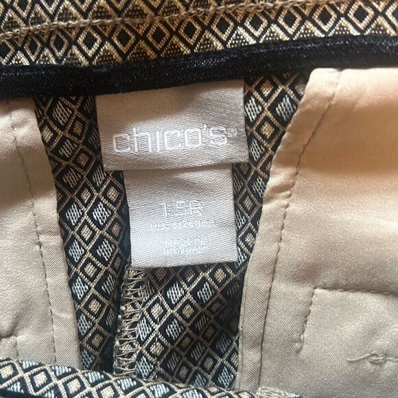 Printed Pull On Career Pants Stretch Geometric Pattern Trousers - Picture 4 of 5